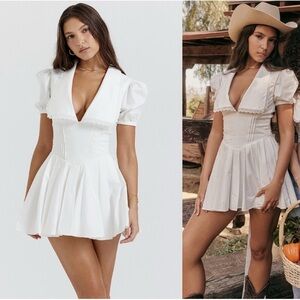 House of CB Piera Puff Sleeve Pleated Tie Mini Dress Size Large